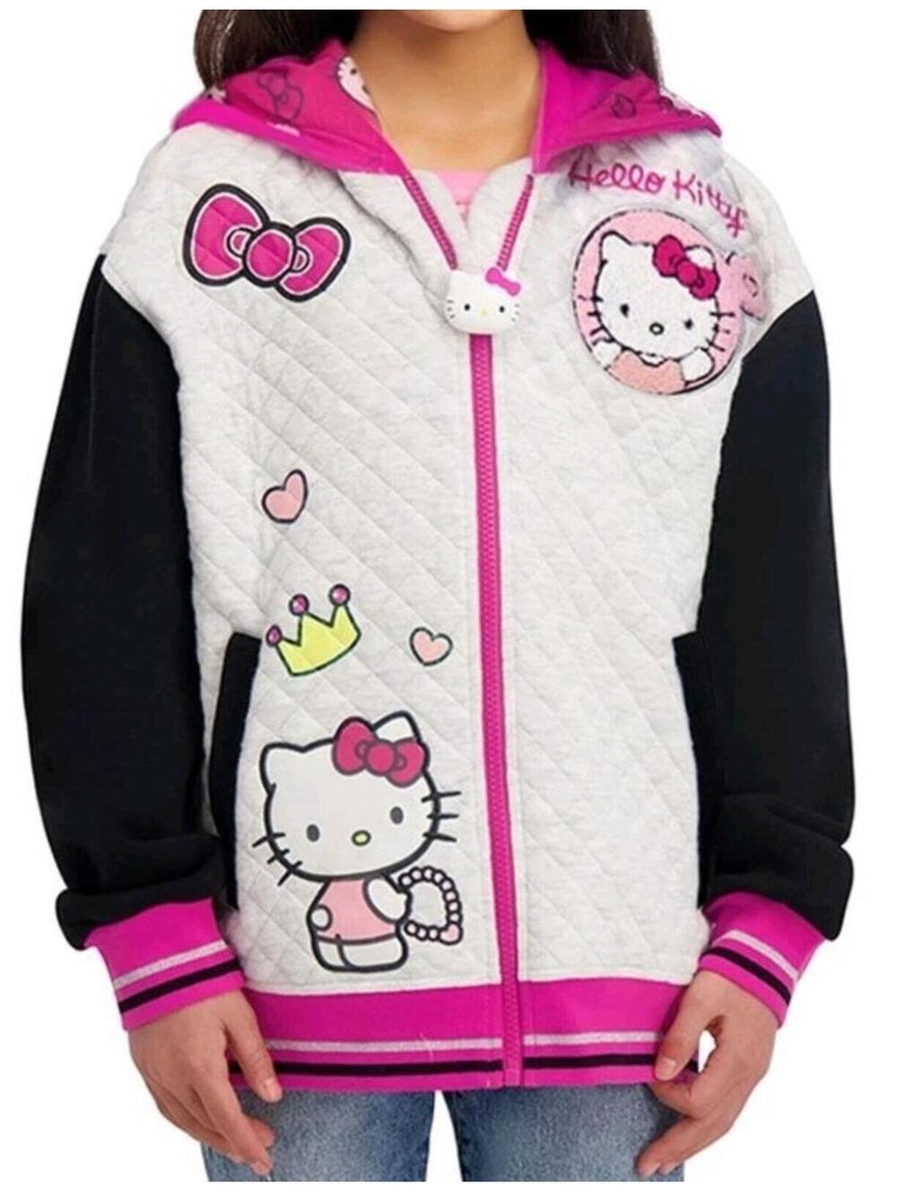 Nwt Girls Hello Kitty Hooded Zip Up Jacket Fleece Lined Hoodie Size Small 6 6x